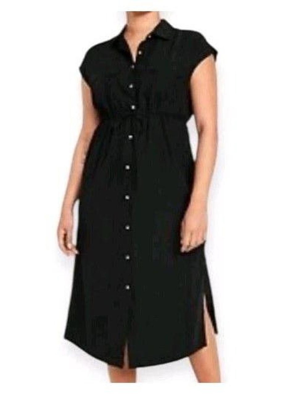 Old Navy Black Button-Front Midi Dress with Tie Waist